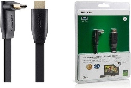 Belkin kabel HDMI HighSpeed s Ethernetem boční 90°, zlacený-2m