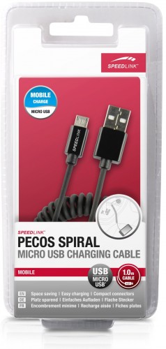 SpeedLink PECOS SPIRAL Micro USB Charging Cable, black