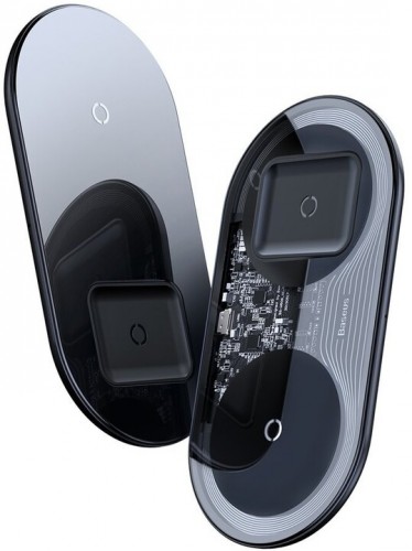 2v1 bezdrôtová nabíjačka s QI pre telefón a AirPods, 18W, čierna
