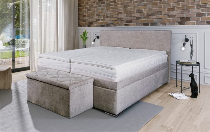 Čalúnená posteľ Rory 180x200, šedá, vrátane matracov, roštu a úp.