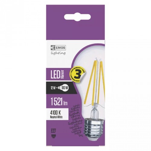 Emos Z74281 LED žiarovka Filament A70 A++ 12W E27 neutrál biela