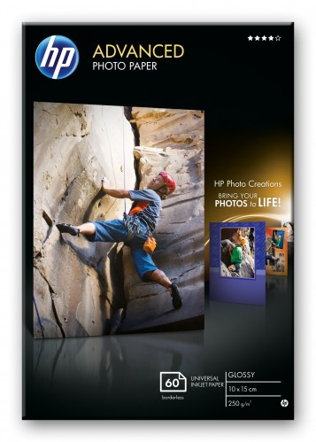 HP Advanced Glossy Photo Paper-60 sht/10 x 15 cm borderless, 250