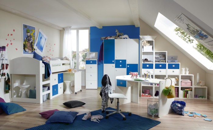 Sunny - Posteľ s úložným priestorom, 140x200cm (bílá s modrou)