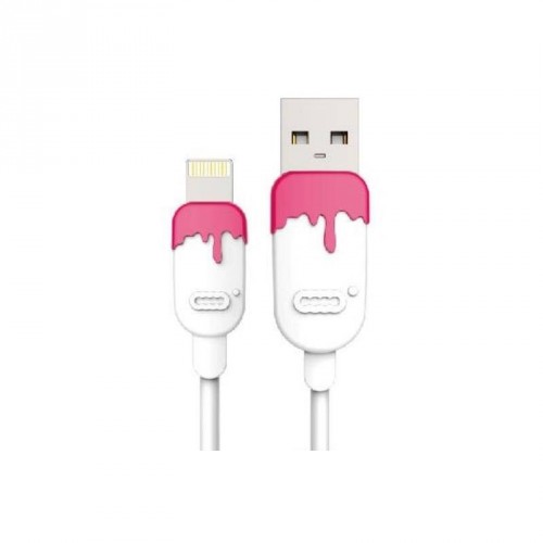 Značka Olpran - Kábel Lightning na USB, gumový, 1,5m, CC, biela/ružová