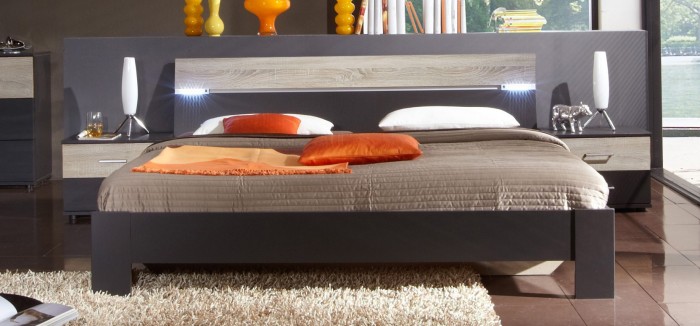 Madrid - Komplet, posteľ 160 cm (lava čierna/dub)