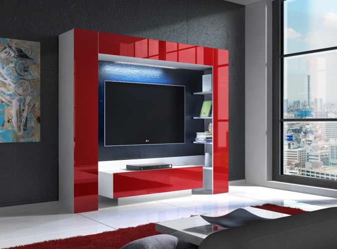 Mezek - obývacia stena (biela/červená)