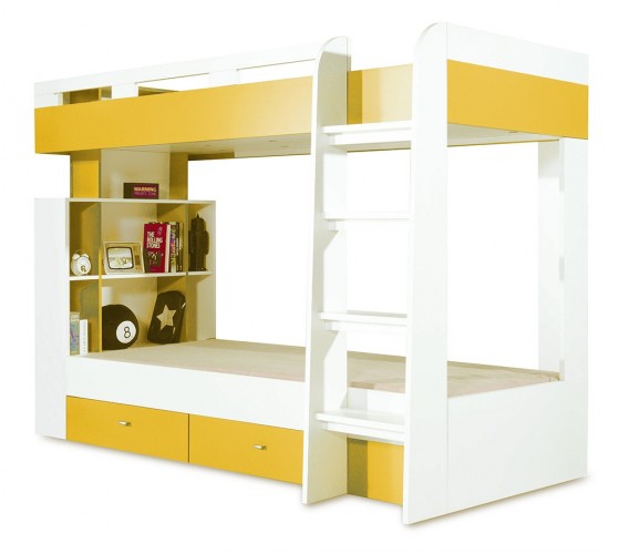 Mobi - Posteľ dvojposchodová (biela lesk/žltá)