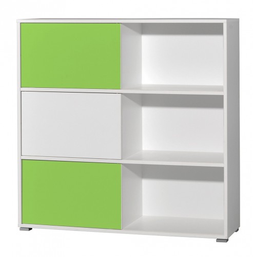 Slide - regál s posuvnými dverami, 119 cm (biela/zelená)