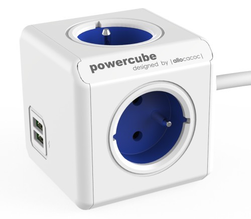 Napájací adaptér PowerCube Extended 4 zásuvky, 2x USB blue, 1,5m