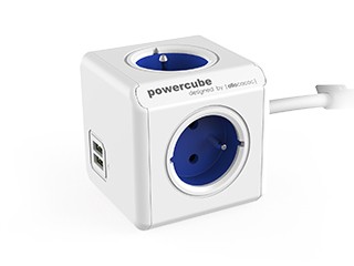 Napájací adaptér PowerCube Extended 4 zásuvky, 2x USB blue, 1,5m