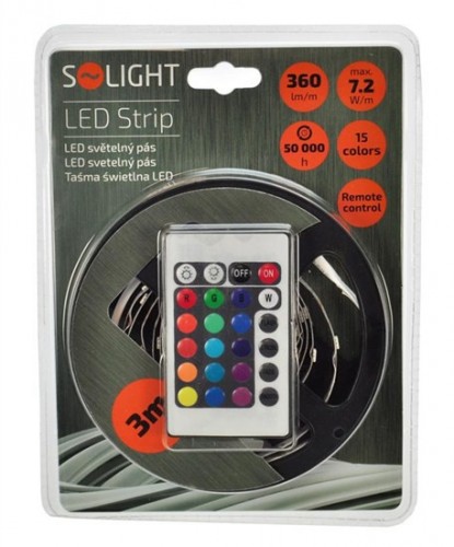 Solight LED pás, RGB, 3m,adaptér a diaľk. ovládač, 7,2W/m,WM55 PO
