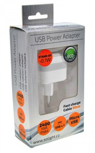 Solight USB nabíjecí adaptér, navíjecí kabel micro USB + 1x USB
