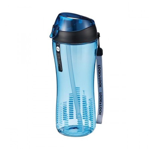Športová fľaša, 550ml, so slamkou (modrá)