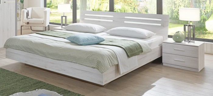 Susan - komplet, posteľ 160cm (biely dub, chrómové doplnky)