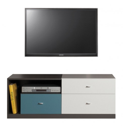 Tablo - TV stolík, 3x zásuvka (grafit/biela, lesk/atlantic)