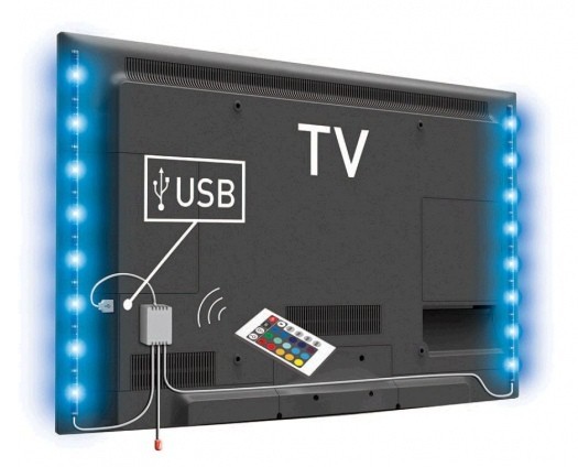 USB TV náladové osvetlenie, 2 LED pásiky, 50 cm, RGB, s diaľkovým