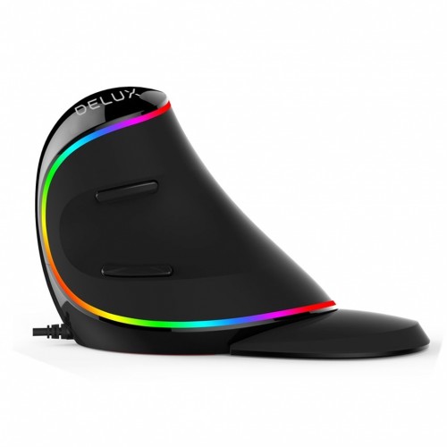 Drôtová myš Delux M618, vertikálna, RGB, 6 tlačidiel, čierna POUŽ